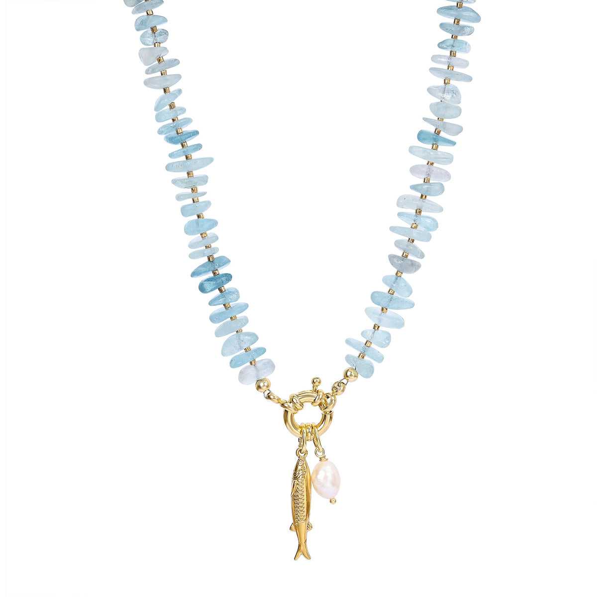 Aquamarine Pearl Charm Necklace
