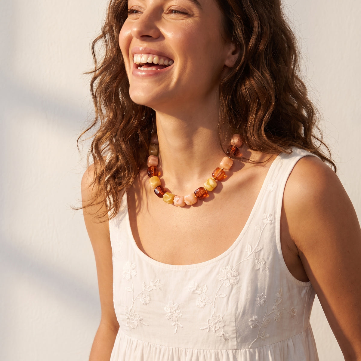 Chunky Square Bead Necklace Autumn