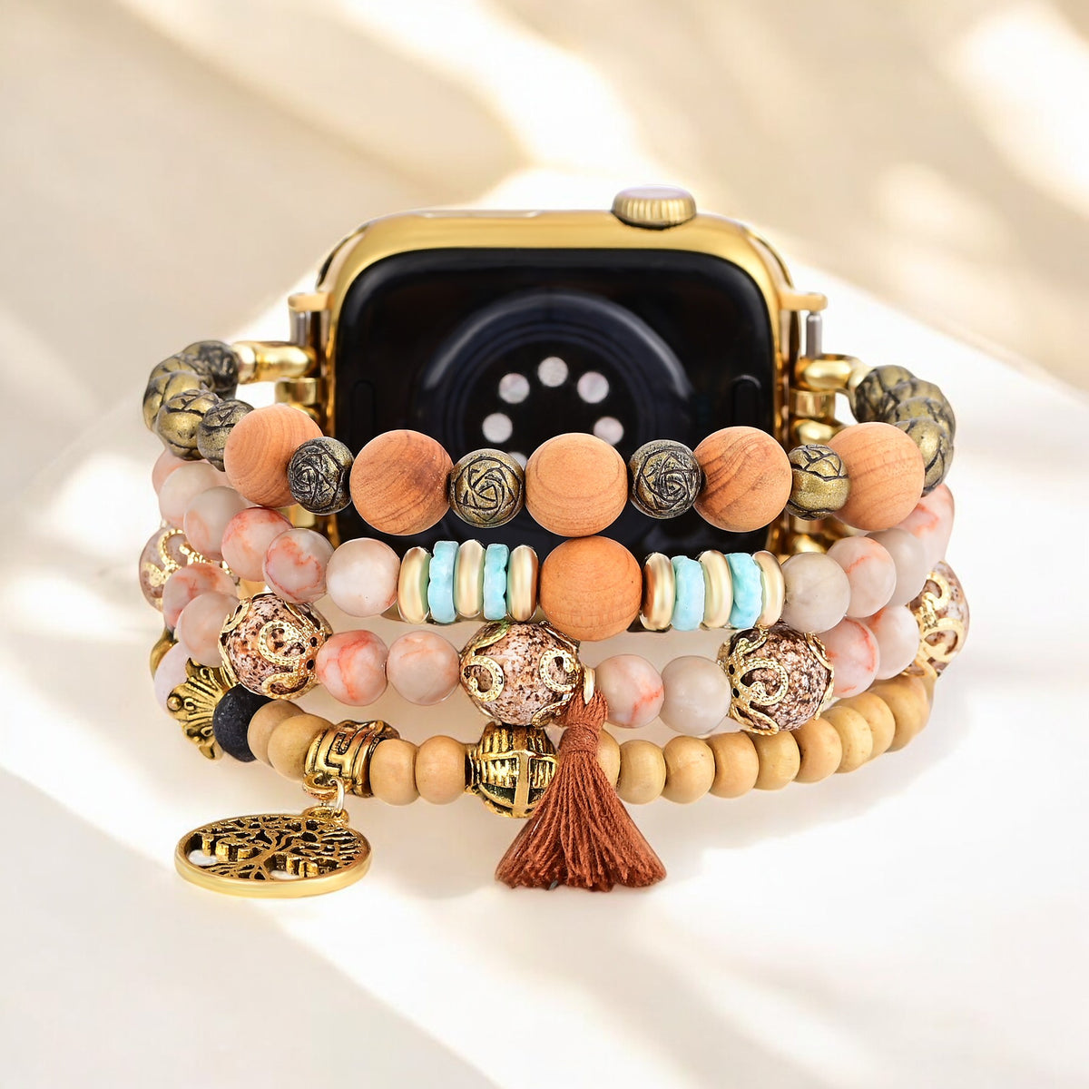 Golden Tree of Life Jasper Stretch Watch Strap