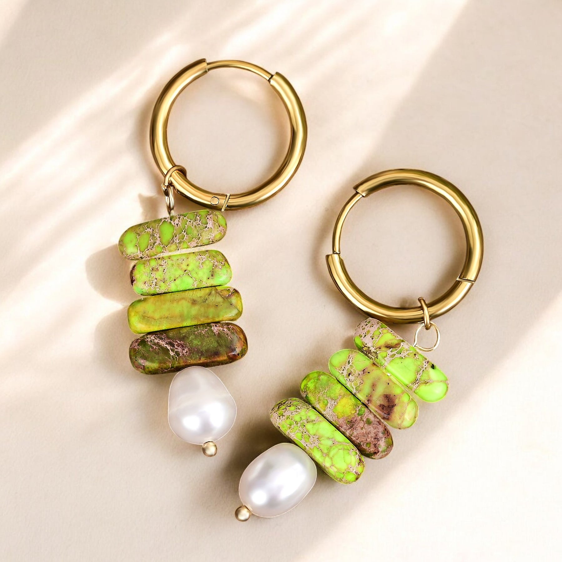 Ocean Bliss Pearl & Green Jasper Hoop Drops