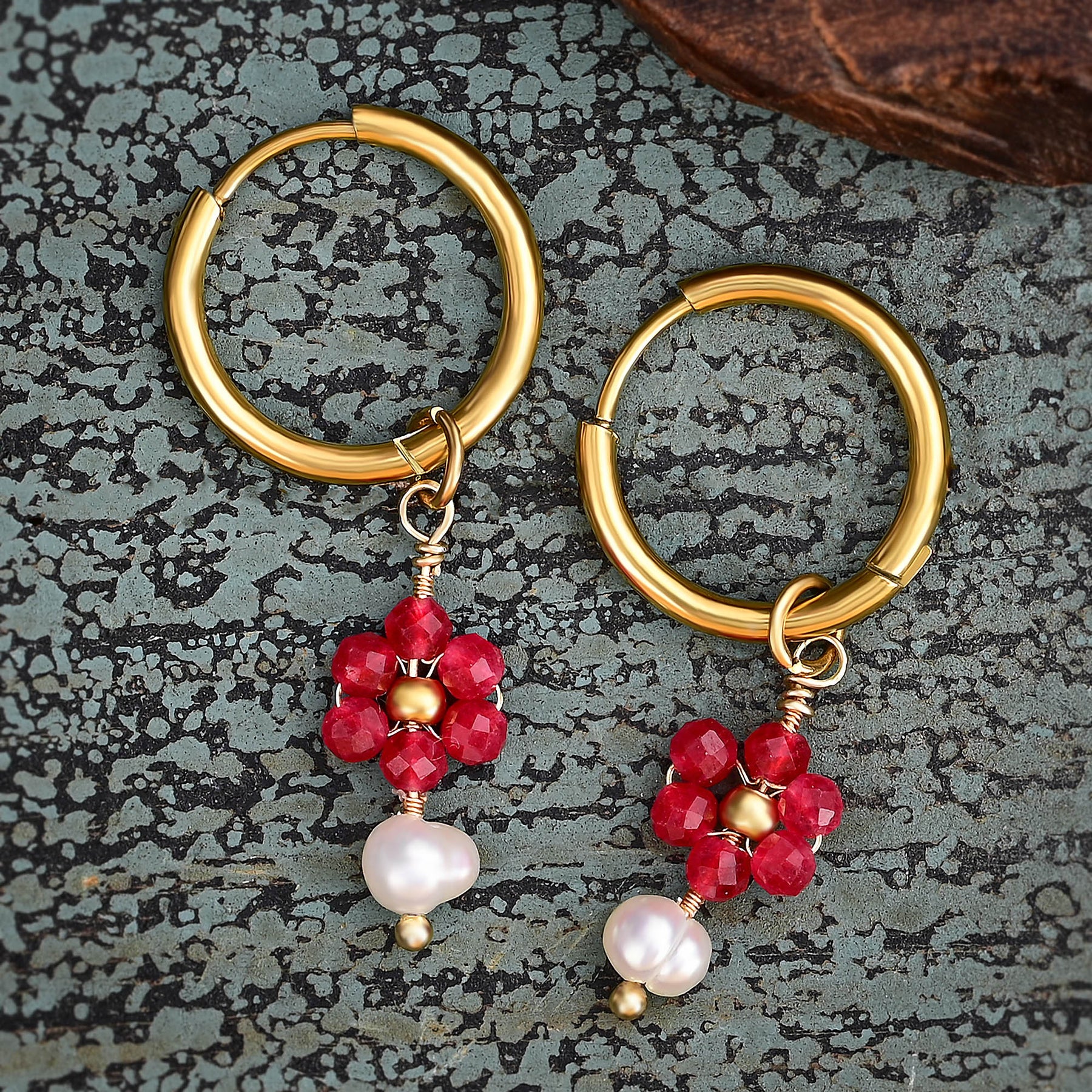 Jade Blossom Pearl Hoop Earrings