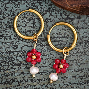 Jade Blossom Pearl Hoop Earrings