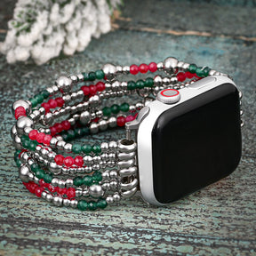 Festive Silver Elegance Stretch Apple Watch Strap