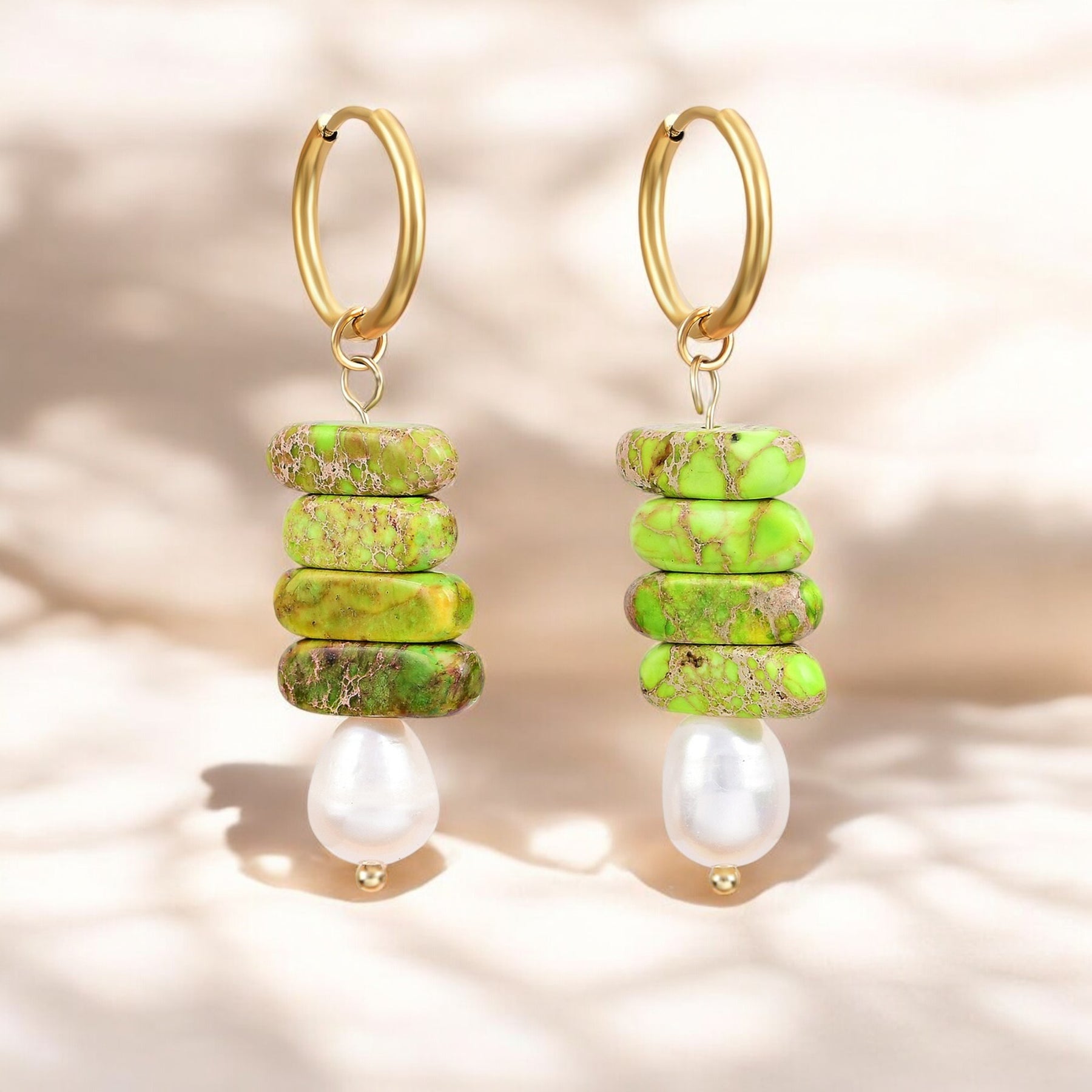 Ocean Bliss Pearl & Green Jasper Hoop Drops