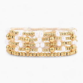 Gold Shimmering Pearl Bracelet Set