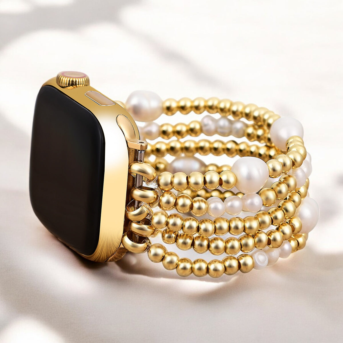 Gold and Pearl Stretch Apple Watch Strap