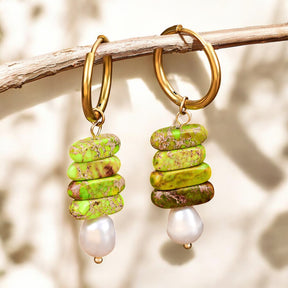 Ocean Bliss Pearl & Green Jasper Hoop Drops