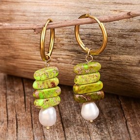 Ocean Bliss Pearl & Green Jasper Hoop Drops