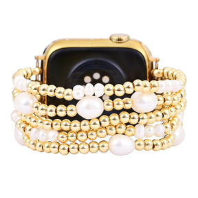 Gold and Pearl Stretch Apple Watch Strap