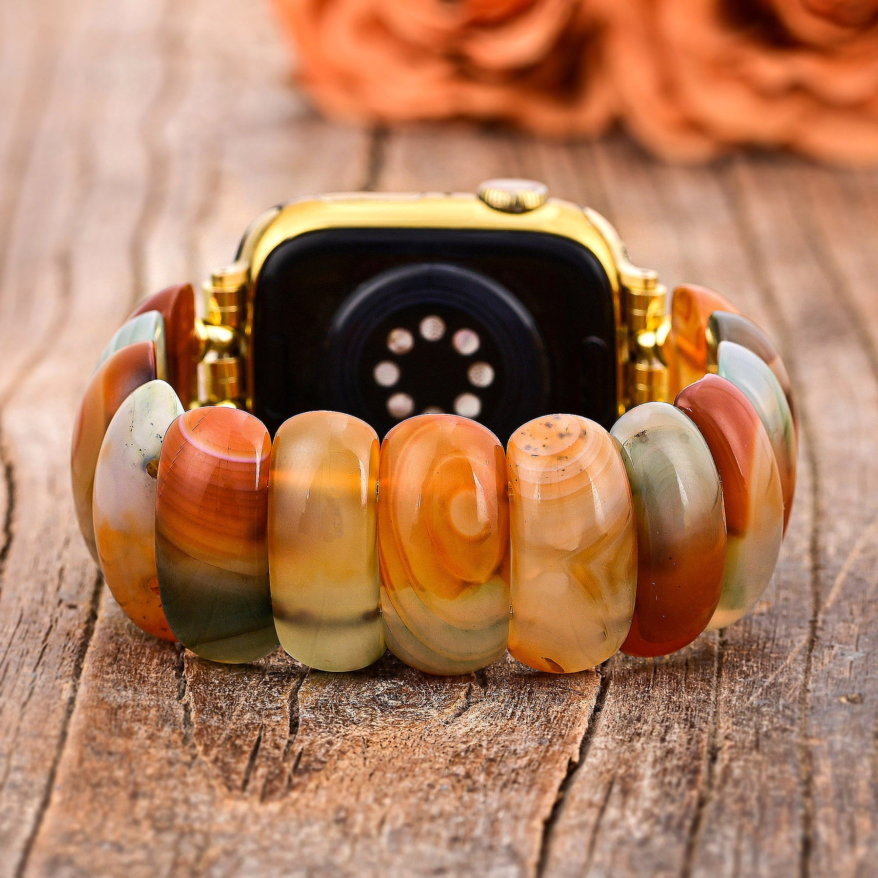 Golden Dusk Agate Stretch Apple Watch Strap