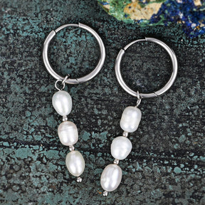 Silver Lustrous Cascade Pearl Hoop Earrings