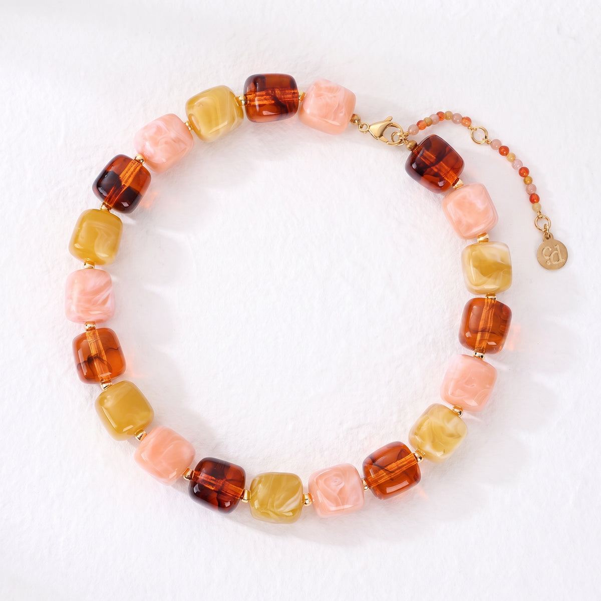 Chunky Square Bead Necklace Rainbow