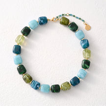 Chunky Square Bead Necklace Ocean