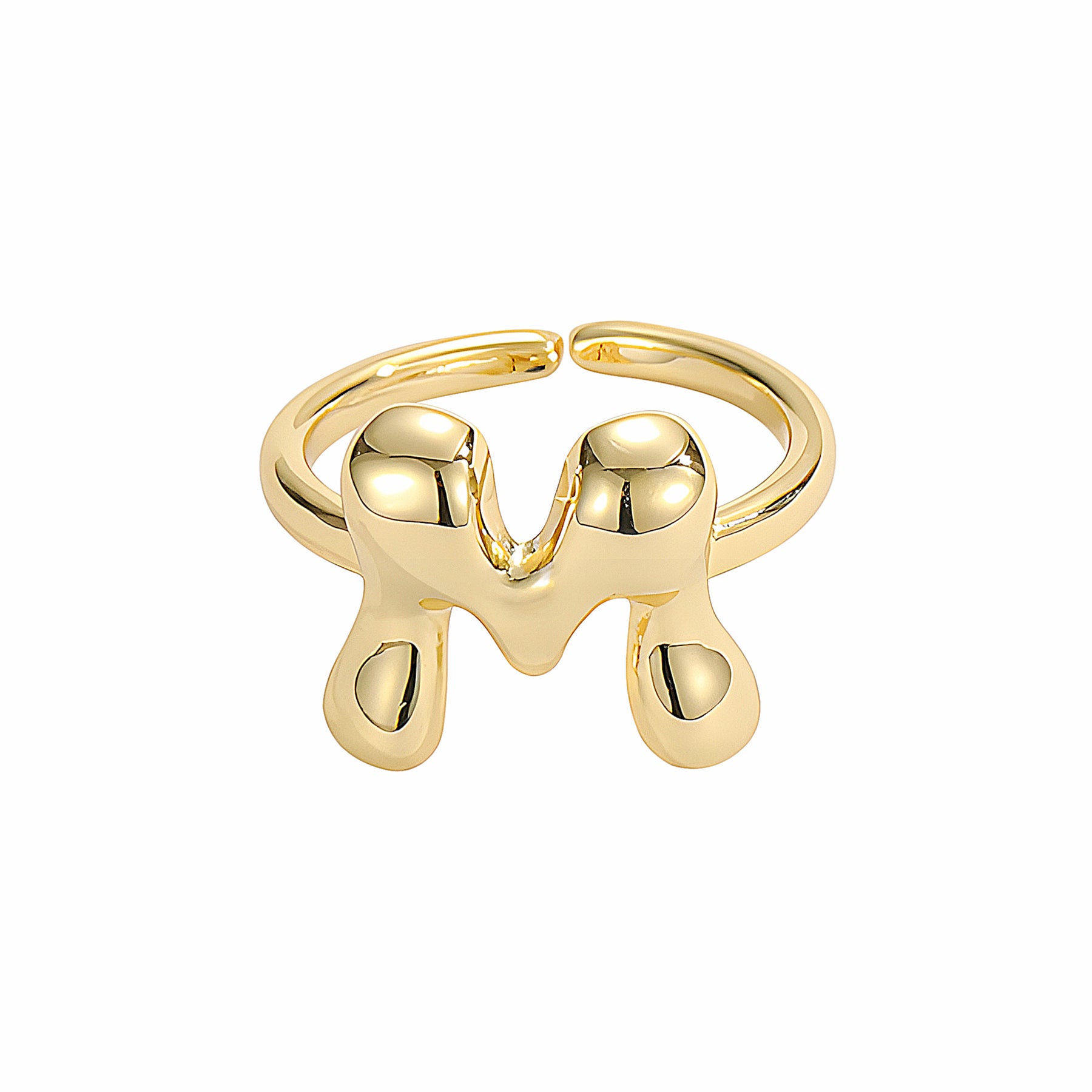 Golden Glow Bubble Letter Initial Ring