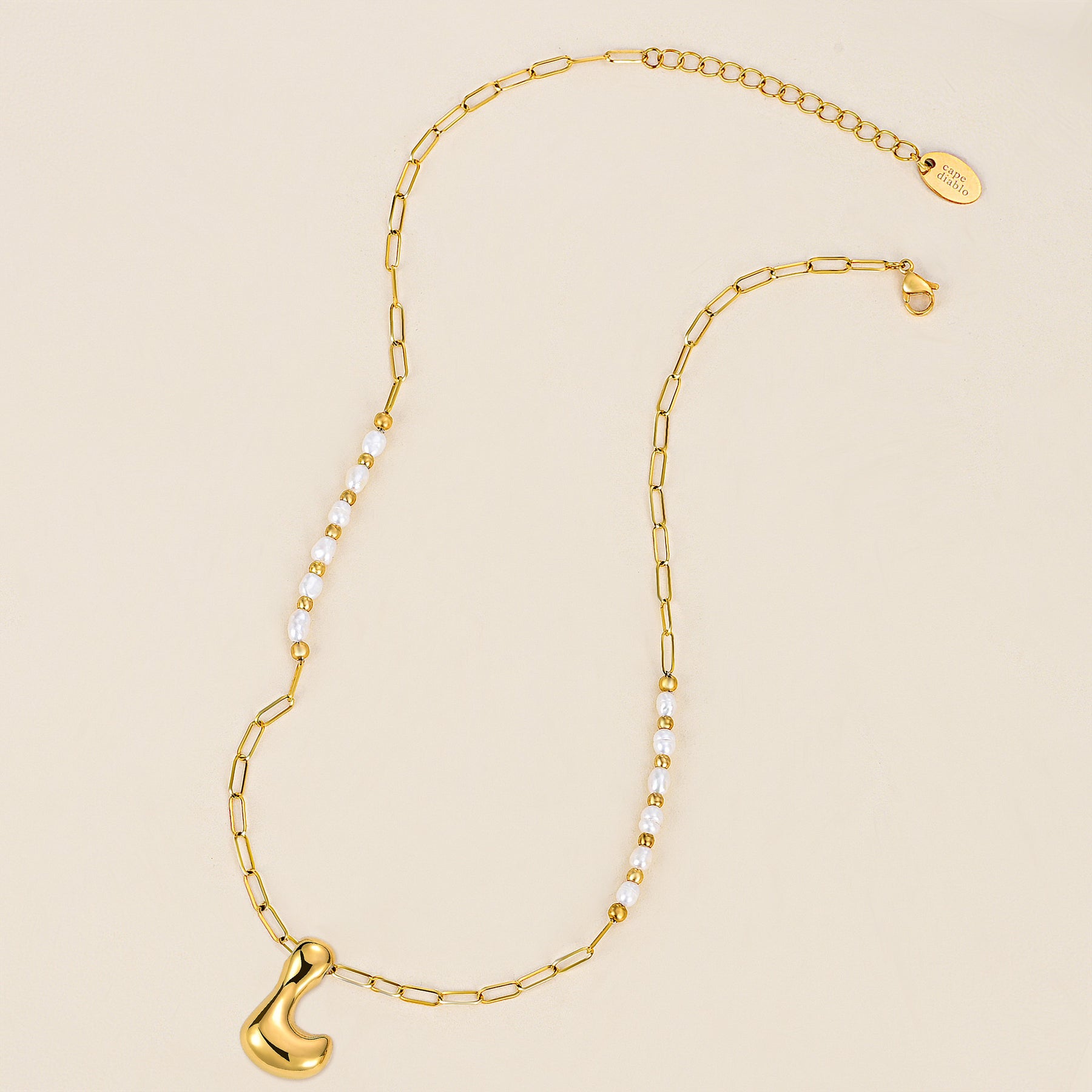 Chic Bubble Pearl Initial Chain Necklace