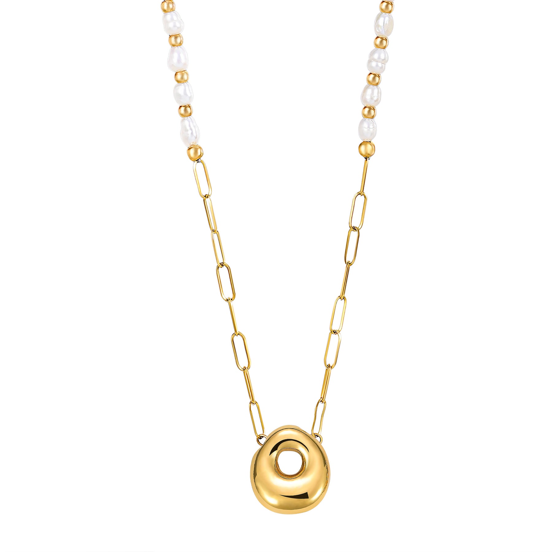 Chic Bubble Pearl Initial Chain Necklace