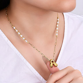 Chic Bubble Pearl Initial Chain Necklace