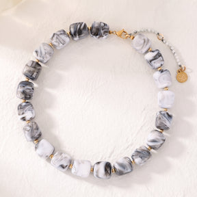 Chunky Square Bead Necklace Blue