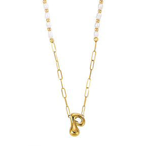 Chic Bubble Pearl Initial Chain Necklace