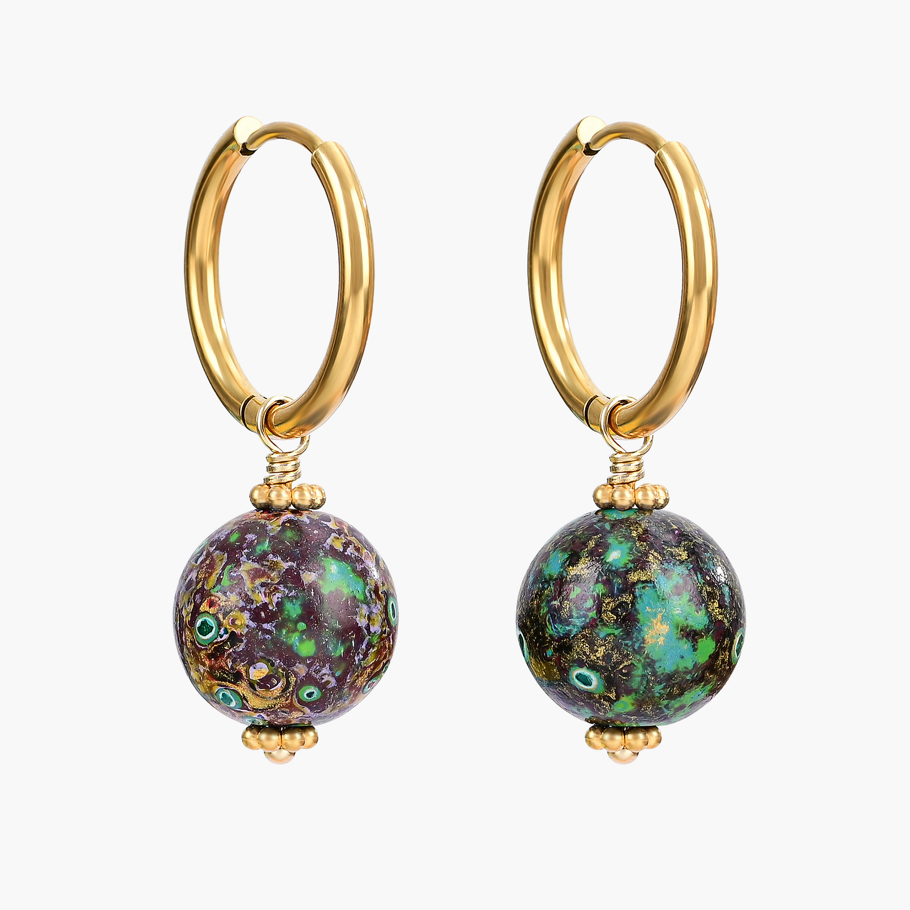 Emerald Eclipse Speckle Orb Hoop Earrings