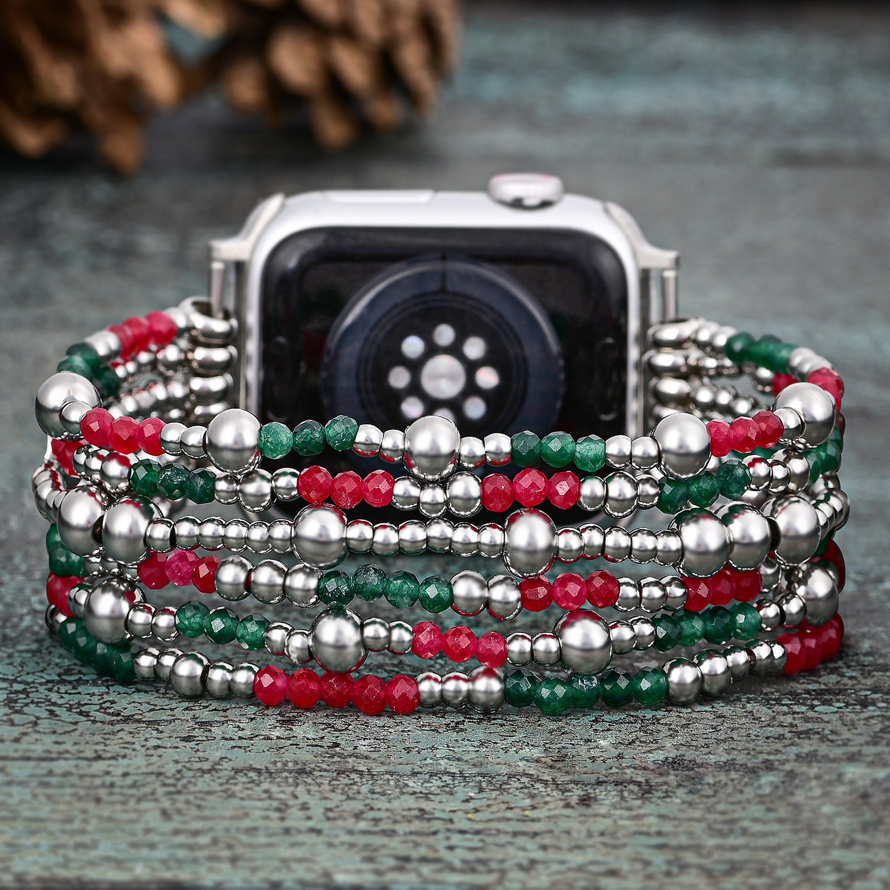 Festive Silver Elegance Stretch Apple Watch Strap