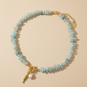 Aquamarine Pearl Charm Necklace