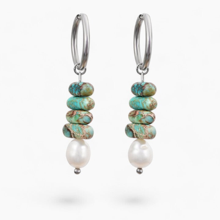 Ocean Bliss Pearl & Turquoise Jasper Hoop Drops