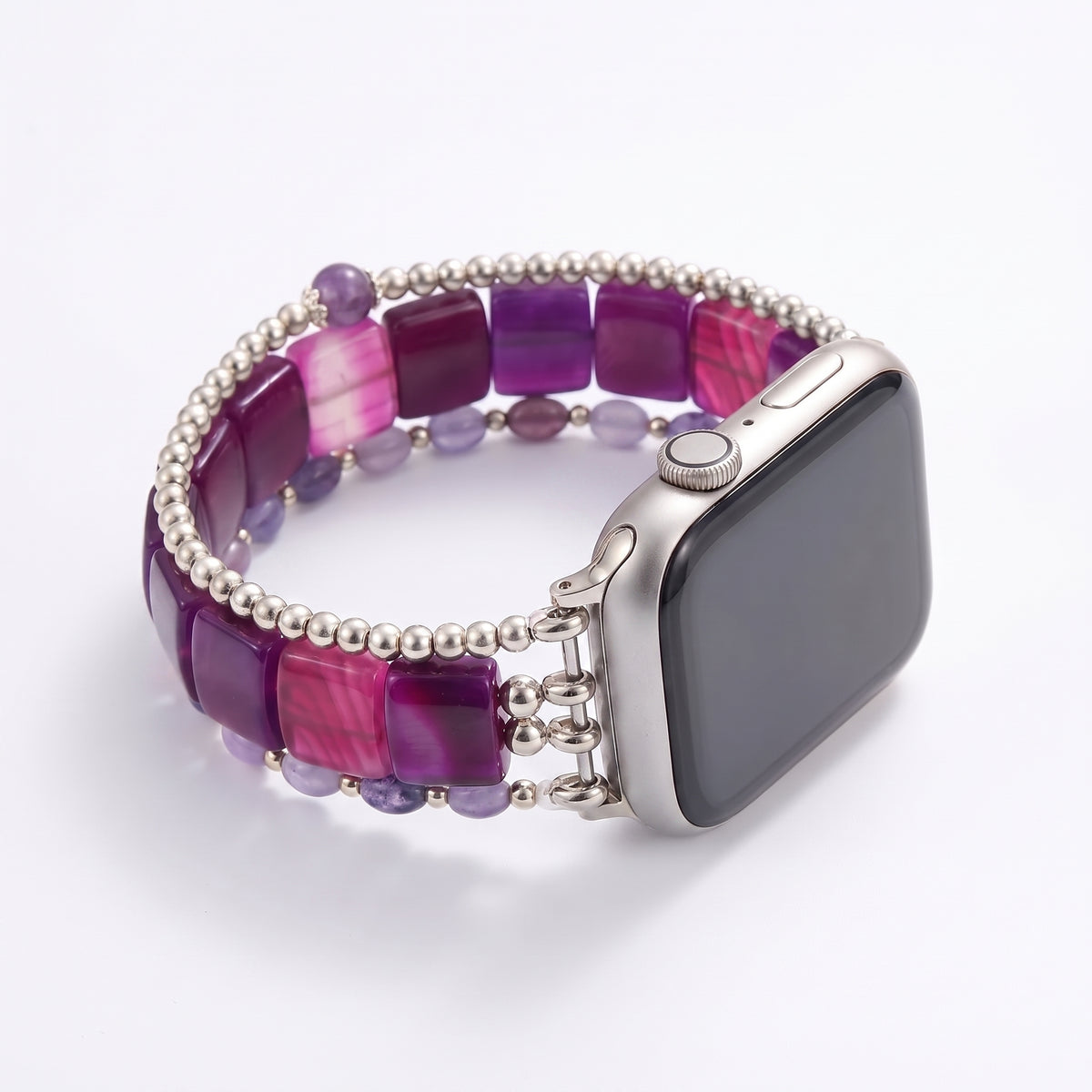 Desert Flame Carnelian Stretch Apple Watch Strap Silver