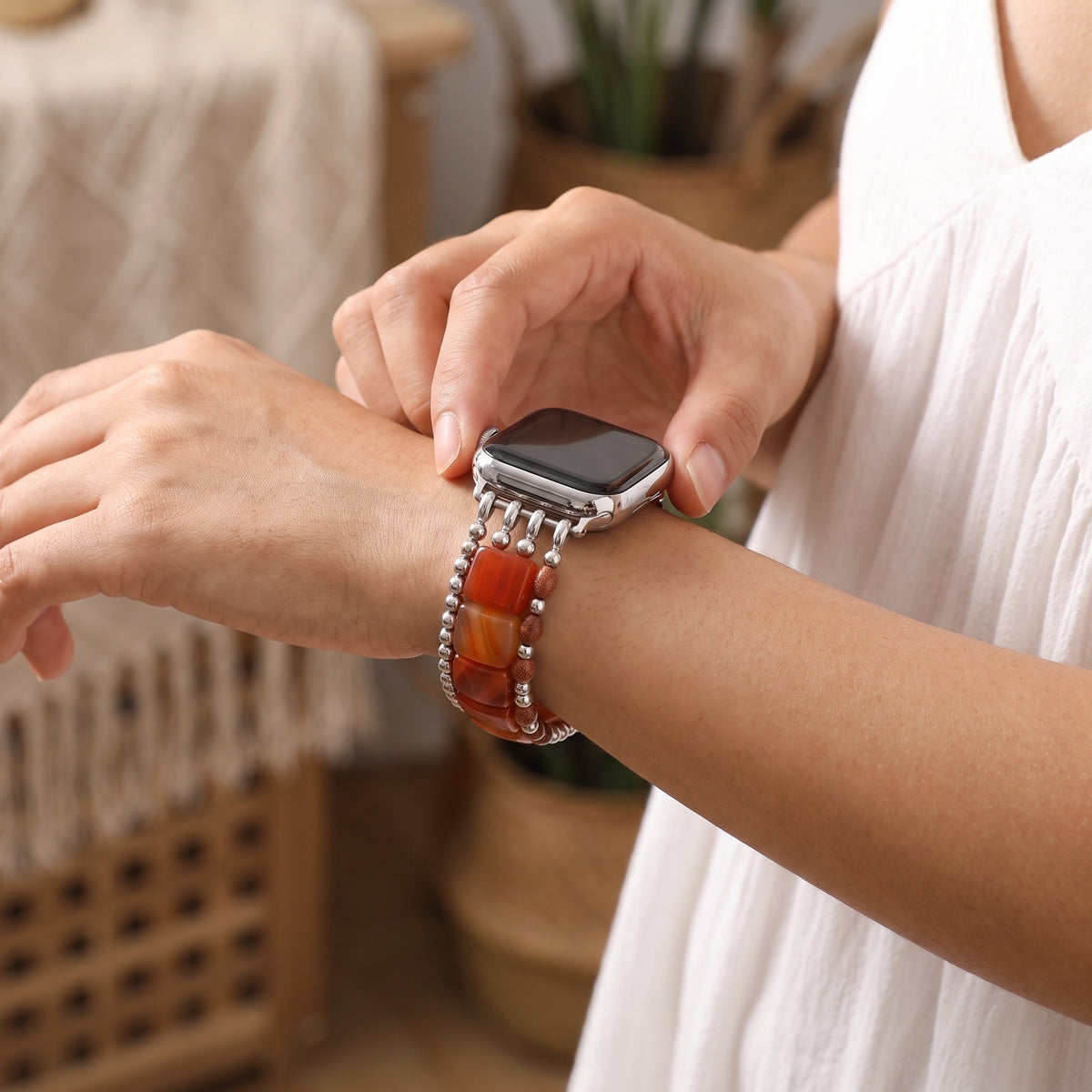 Desert Flame Carnelian Stretch Apple Watch Strap