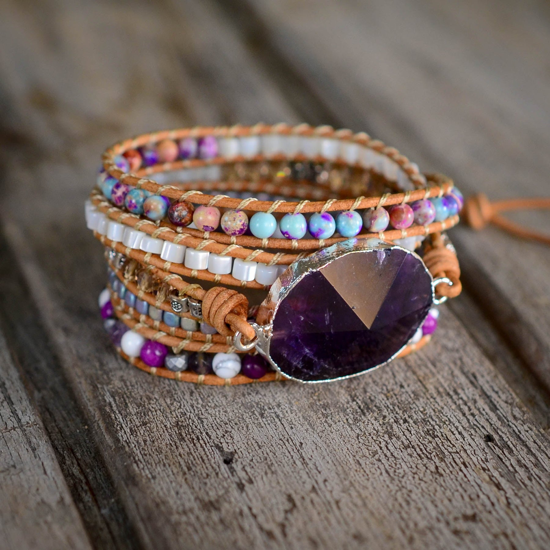 Amethyst Silver Protection Wrap Bracelet - Cape Diablo