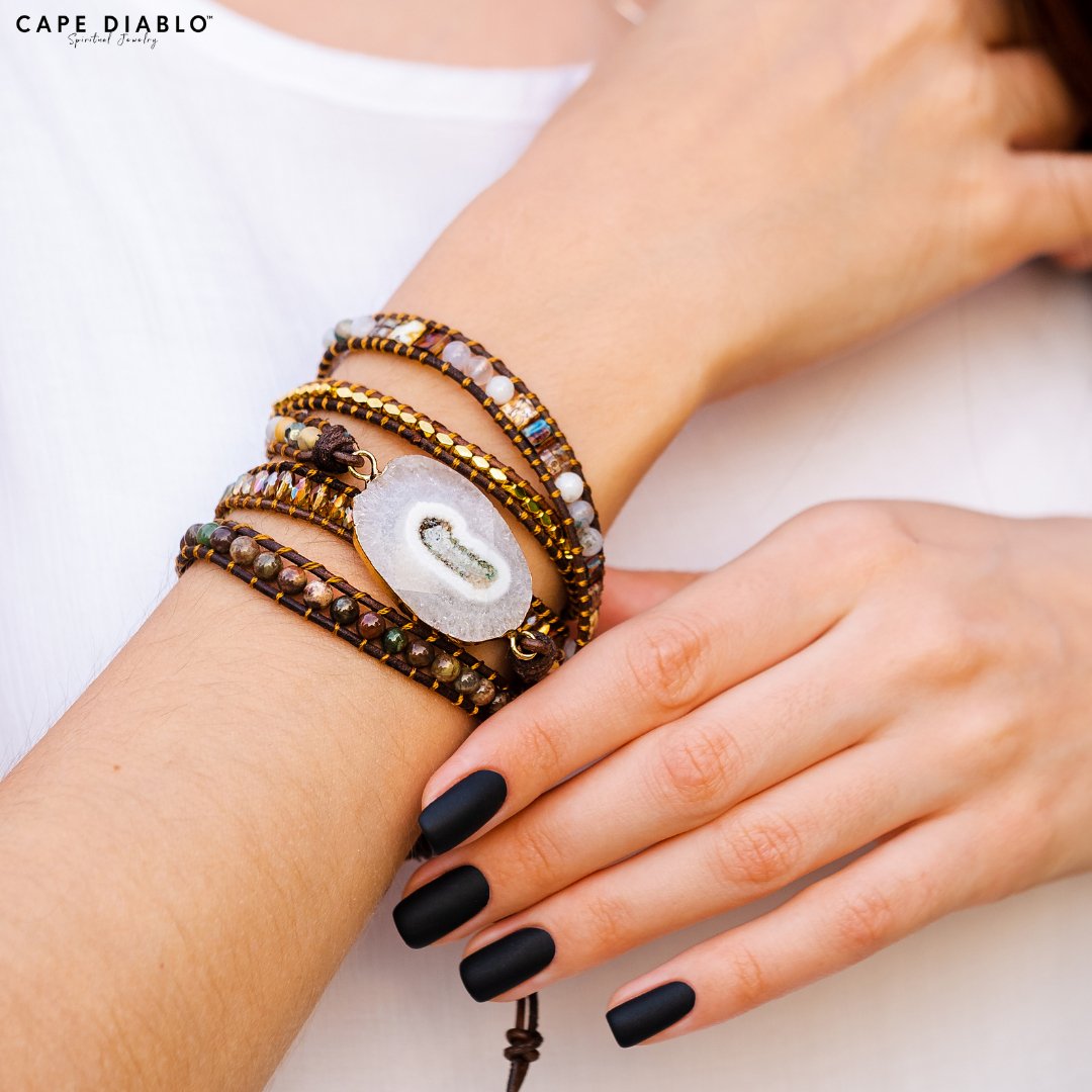Moonlight Goddess Agate Wrap Bracelet - Cape Diablo