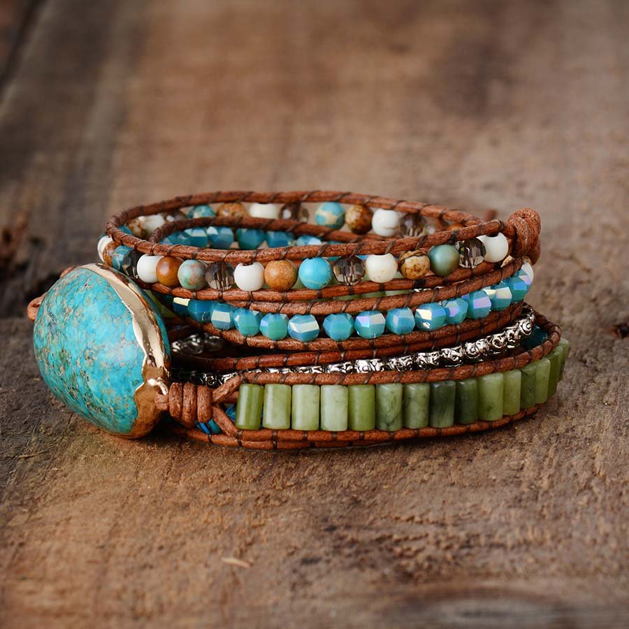 Twisted Ocean Jasper Wrap Bracelet - Cape Diablo